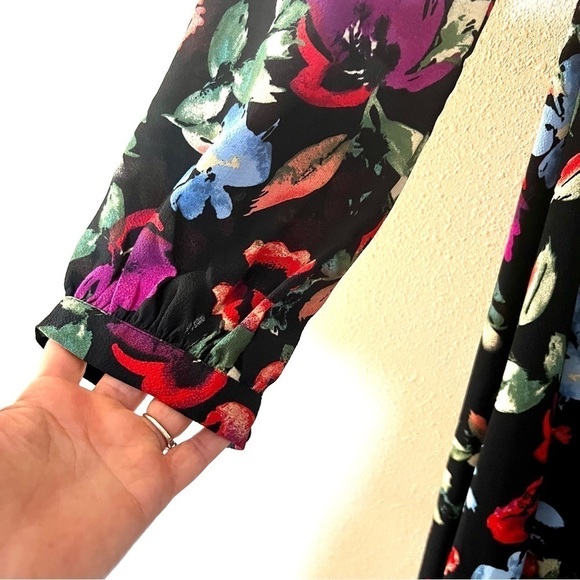 New LULU’S Beloved Blooms Black Floral Print Long Sleeve Midi Dress Size S - Picture 3 of 10
